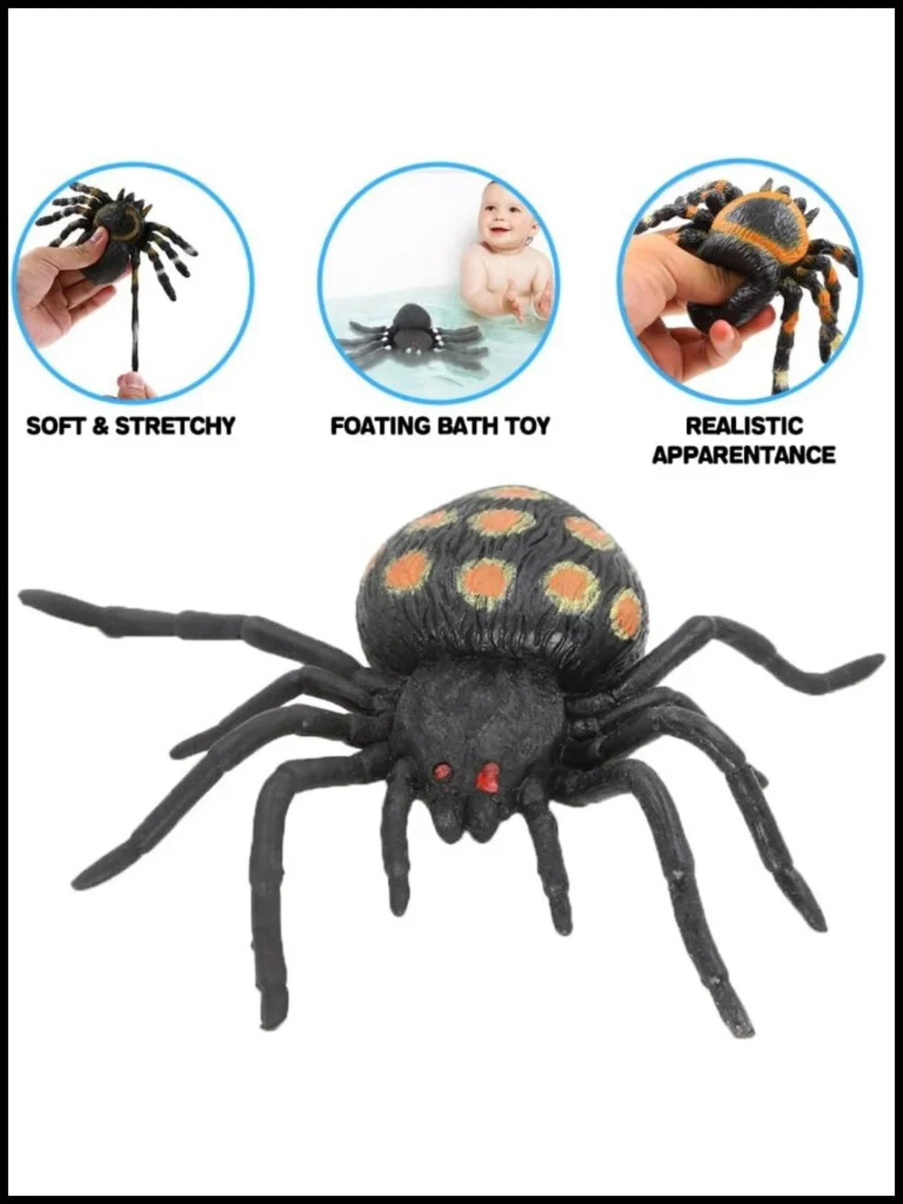 Realistic Rubber Spider Toys 8-Pack Stretchy Bendable Gag Prank Halloween Party